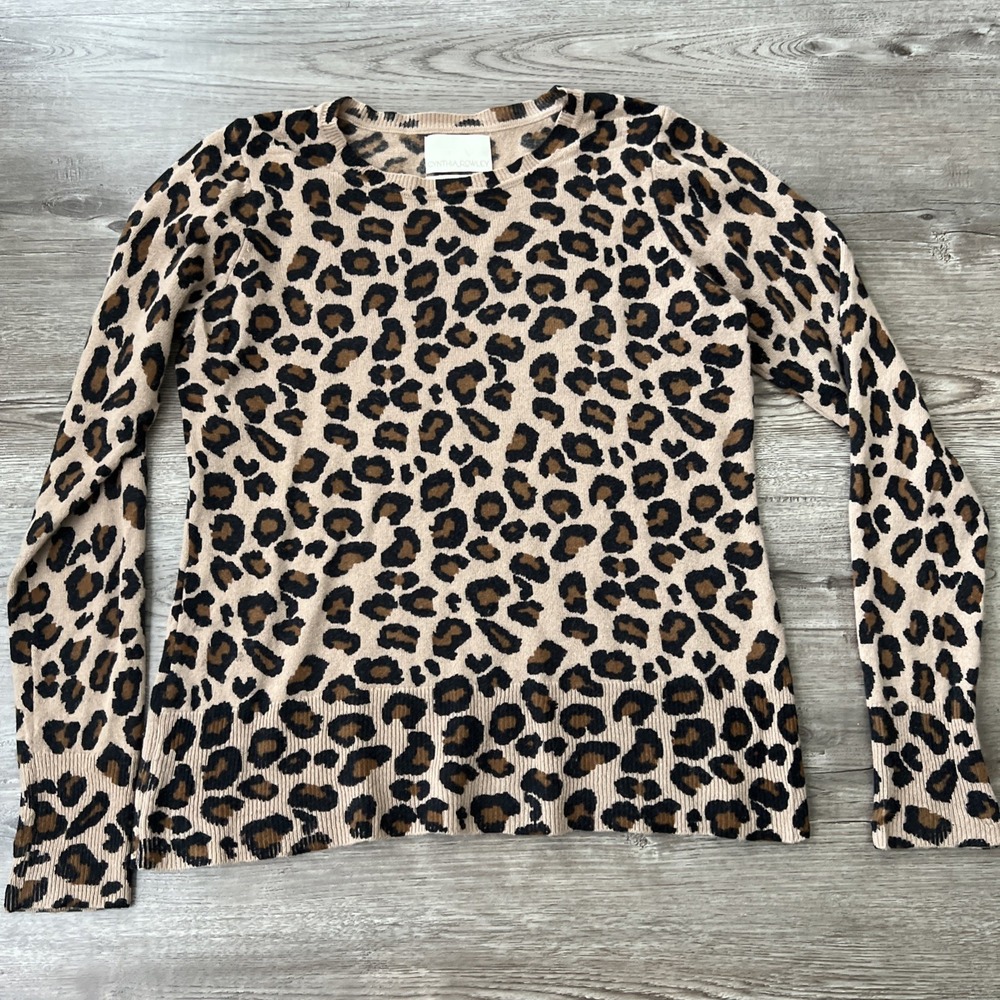 Cynthia Rowley 100% Cashmere Sweater Womens M Leopard Animal Print